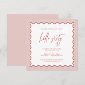 ピンクのウェーブボーダー ハロー シックスティー 誕生日招待状 招待状 (正面/裏面)