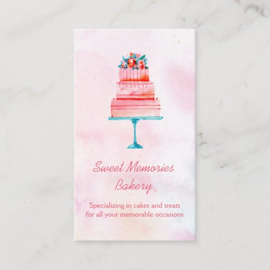 ピンクのウエディングケーキのベーカリー 名刺 (正面)