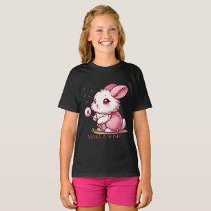 ピンクのウサギとタンポポの願い Tシャツ