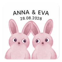 ピンクのウサギと双子の女の子の誕生日パーティー