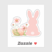 ピンクのウサギと春の花 Easter シール (シート)