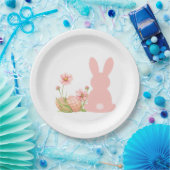 ピンクのウサギと春の花 Easter ペーパープレート (パーティー)