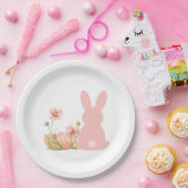 ピンクのウサギと春の花 Easter ペーパープレート (パーティー)