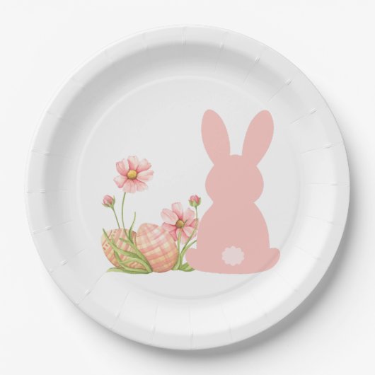 ピンクのウサギと春の花 Easter ペーパープレート (正面)