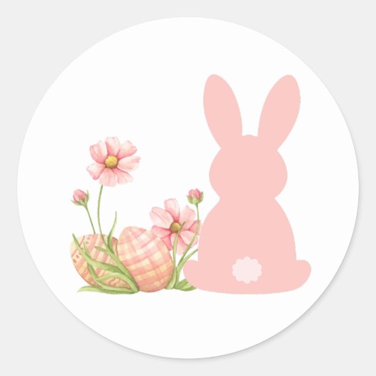 ピンクのウサギと春の花 Easter ラウンドシール (正面)