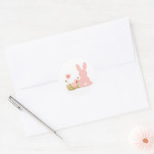 ピンクのウサギと春の花 Easter ラウンドシール (封筒)
