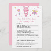 ピンクのウサギどのように赤ちゃんシャワーゲームを知っている 招待状 (正面/裏面)