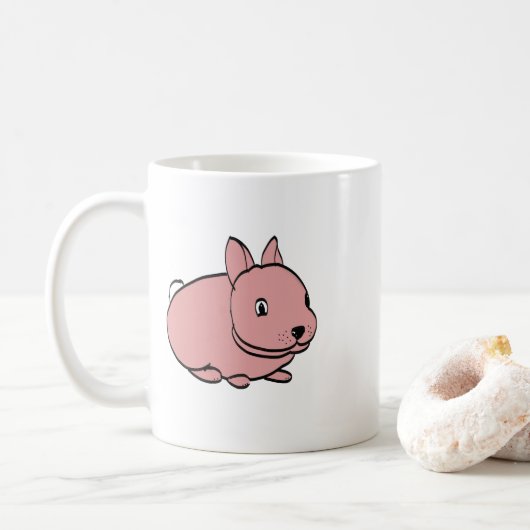 ピンクのウサギのデザイン入り陶器マグカップ コーヒーマグカップ (ドーナツ)