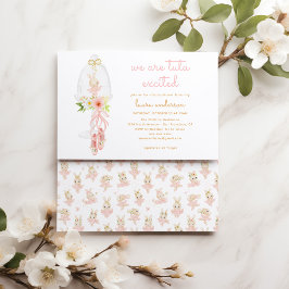 ピンクのウサギのバレリーナ赤ちゃんシャワー 招待状