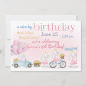 ピンクのウサギのパレードがやってくる　誕生日 招待状 (正面)