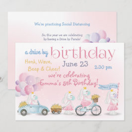 ピンクのウサギのパレードがやってくる　誕生日 招待状