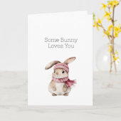 ピンクのウサギのラブ カード (黄色い花)