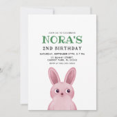 ピンクのウサギの女の子の誕生日パーティー 招待状 (正面)