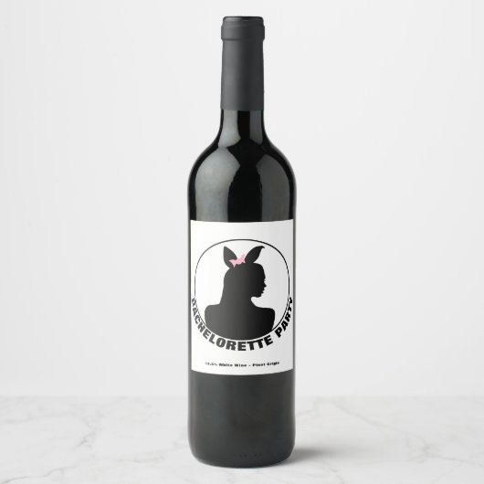 ピンクのウサギの女の子 ブライズメイドパーティー ワインラベル (正面)