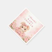 ピンクのウサギの花柄ベビーシャワー スタンダードカクテルナプキン (角)