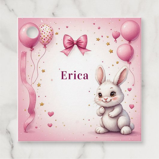 ピンクのウサギの誕生日バルーン 🐰 フェイバータグ (正面)