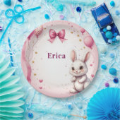 ピンクのウサギの誕生日バルーン 🐰 ペーパープレート (パーティー)