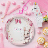 ピンクのウサギの誕生日バルーン 🐰 ペーパープレート (パーティー)