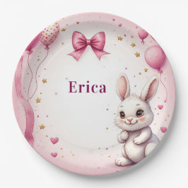 ピンクのウサギの誕生日バルーン 🐰 ペーパープレート