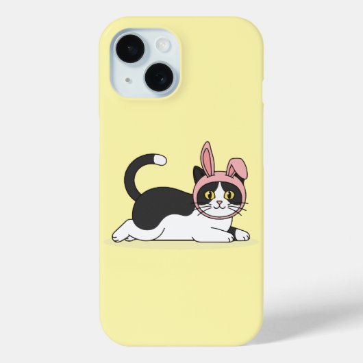 ピンクのウサギ帽子がキュートなタキシード猫のかわいいイラスト Case-Mate iPhoneケース (裏面)