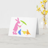 ピンクのウサギ カード (黄色い花)
