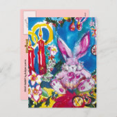 ピンクのウサギ、クリスマスキャンドルと葵 シーズンポストカード (正面/裏面)