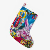 ピンクのウサギ、クリスマスキャンドルと葵 スモールクリスマスストッキング (正面 (吊り時))