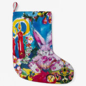 ピンクのウサギ、クリスマスキャンドルと葵 スモールクリスマスストッキング (正面)