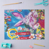 ピンクのウサギ、クリスマスキャンドルと葵 薄葉紙 (クラフト)