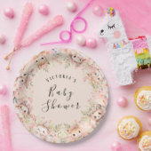 ピンクのウッドランドの動物パーソナライズされた名 ペーパープレート (パーティー)