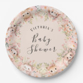 ピンクのウッドランドの動物パーソナライズされた名 ペーパープレート (正面)