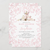 ピンクのウッドランドの赤ちゃんシャワーの招待状 招待状 (正面/裏面)