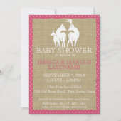 ピンクのウッドランドの赤ちゃんシャワーディアー&バーラップ 招待状 (正面)