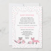 ピンクのウッドランド動物のベビー散水招待状 招待状 (正面)