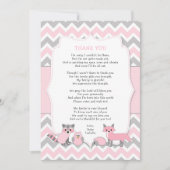 ピンクのウッドランド動物の赤ちゃんシャワーありがとう 招待状 (正面)