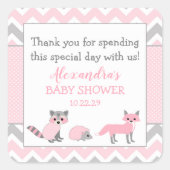 ピンクのウッドランド動物の赤ちゃんシャワーお気に入りシール スクエアシール (正面)