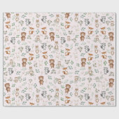 ピンクのウッドランド森林動物誕生日赤ちゃんシャワー ラッピングペーパー (フラット)