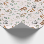 ピンクのウッドランド森林動物誕生日赤ちゃんシャワー ラッピングペーパー (角)
