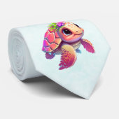 ピンクのウミガメお洒落&かわいい ネクタイ (ロール)