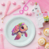 ピンクのウミガメお洒落&かわいい ペーパープレート (パーティー)