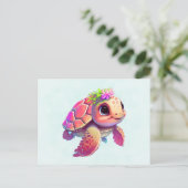 ピンクのウミガメお洒落&かわいい ポストカード (スタンド正面)
