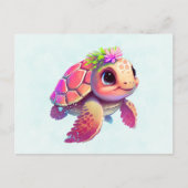 ピンクのウミガメお洒落&かわいい ポストカード (正面)