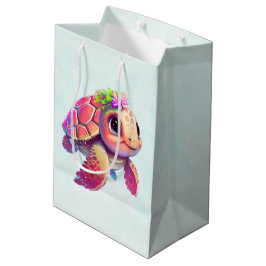 ピンクのウミガメお洒落&かわいい ミディアムペーパーバッグ