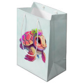 ピンクのウミガメお洒落&かわいい ミディアムペーパーバッグ (正面アングル)