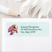 ピンクのウミガメお洒落&かわいい ラベル (インサイチュ)