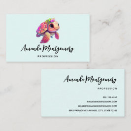 ピンクのウミガメお洒落&かわいい 名刺
