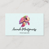 ピンクのウミガメお洒落&かわいい 名刺 (正面)