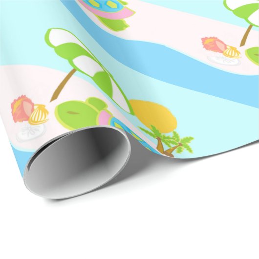 ピンクのウミガメの光沢のある包装紙、30" x 6' ラッピングペーパー (ロールコーナー)