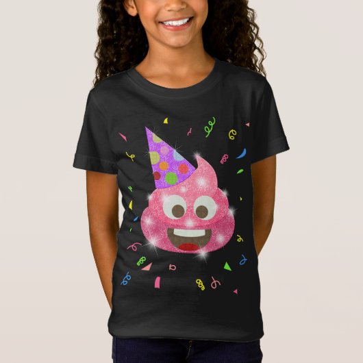 ピンクのウンチのおもしろいな子供のEmojiの誕生会 Tシャツ (正面)