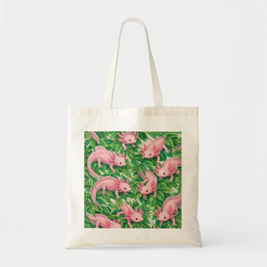 ピンクのウーパールーパーの植物画 トートバッグ (正面)
